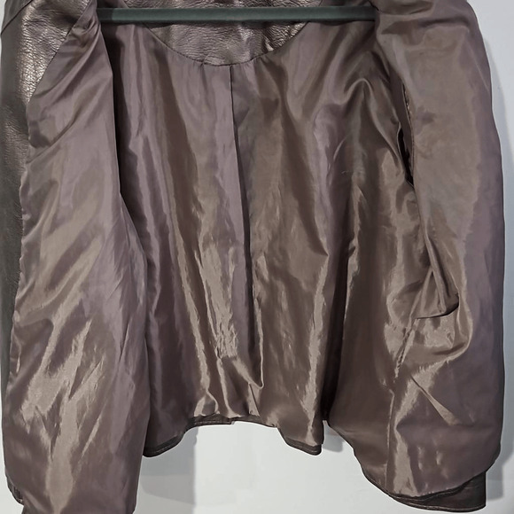 Alfani Women's Size 2X Faux Leather Jacket Bronze Asymmetrical Full Zip Moto - Picture 5 of 6
